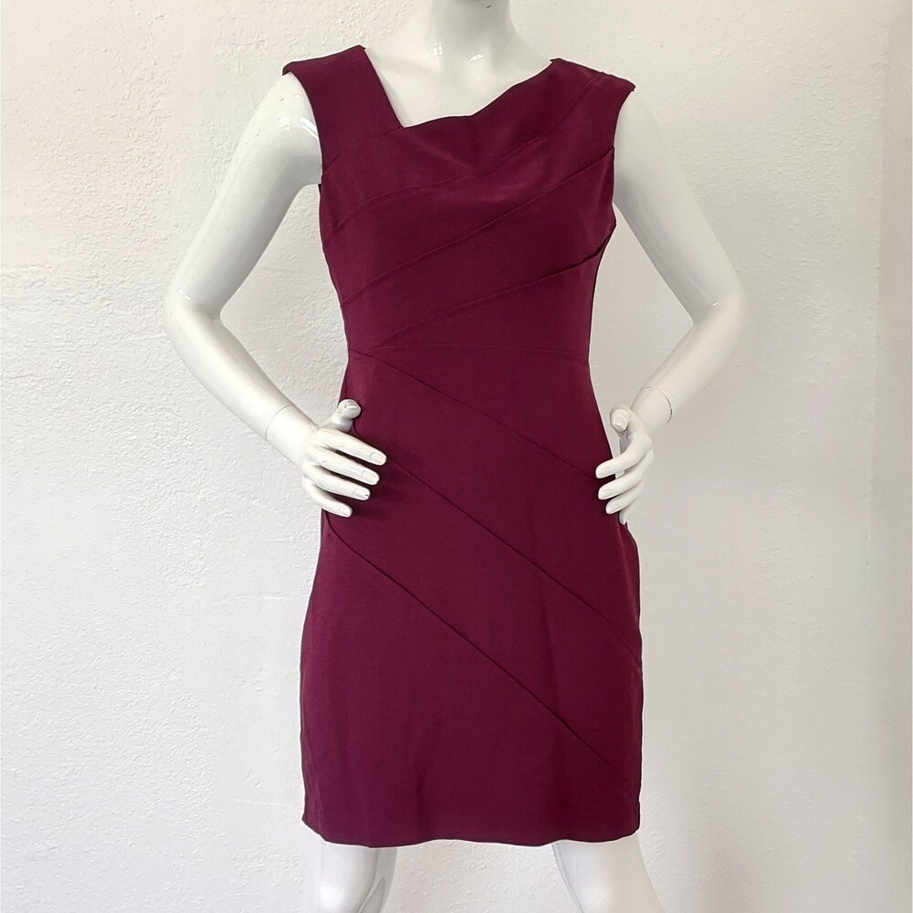 Banded style Bodycon Dress Burgundy asymmetrical neckline casual WHBM Size2